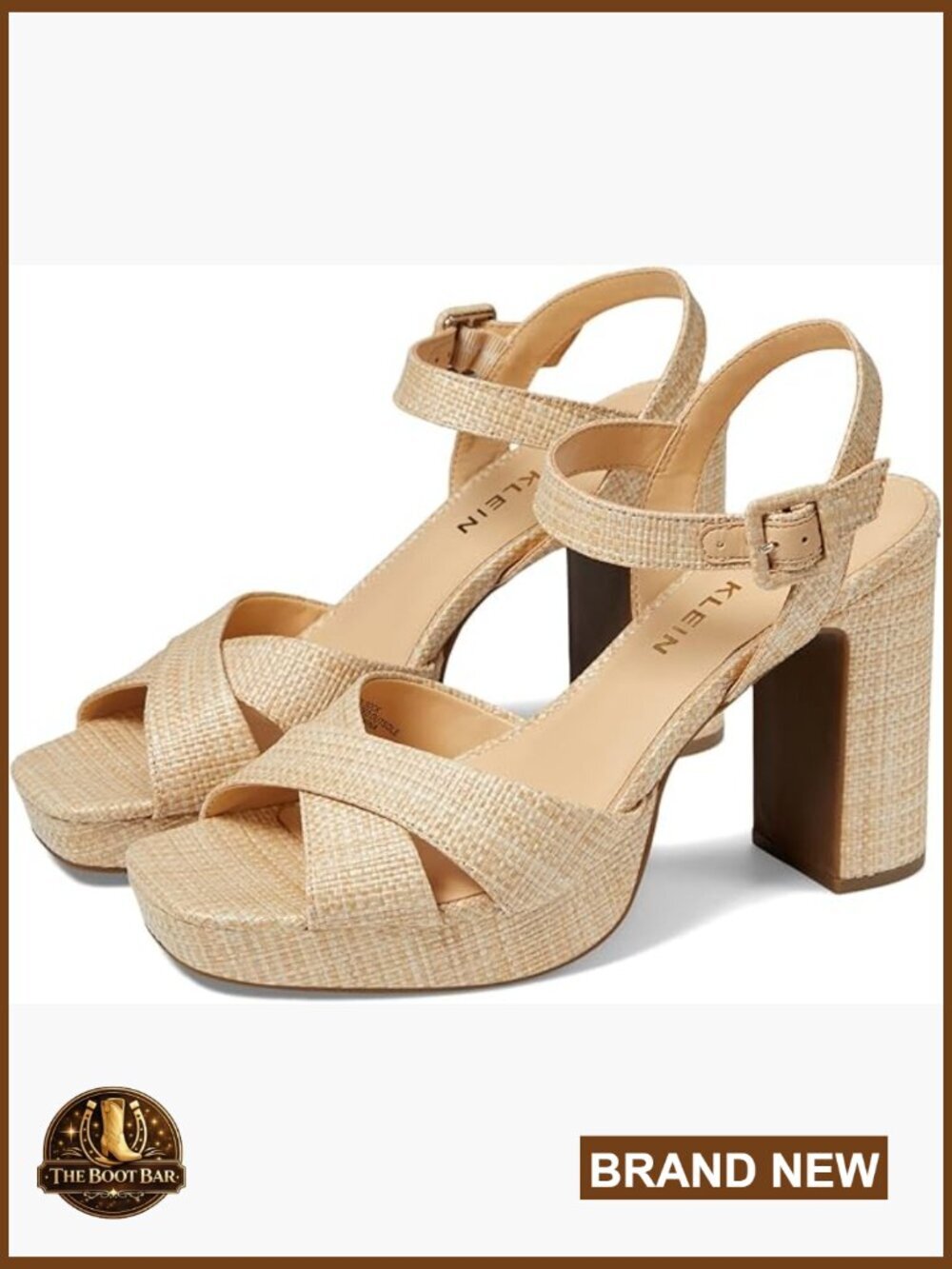 Heeled Sandals Wedge Block Heel Raffia Adjustable Ankle Strap Closed Toe